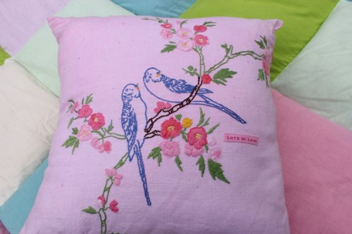 Vintage budgie cushion